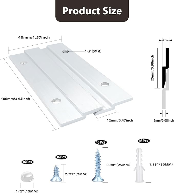 French Cleat Picture Hanger, Aluminum Z Hanger Interlocking Wall Mounting Bracket Hardware Kit Z Clips for Hanging Wall Painting, Mirrors, Panels, Artwork, Cabinet, Whiteboard (4inch-8Pairs)