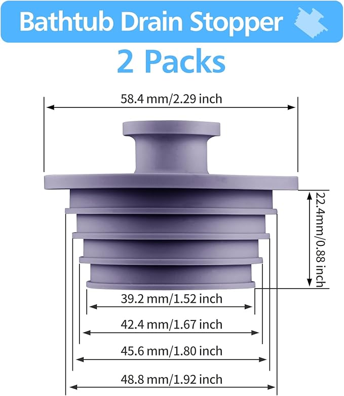 Bathtub Stopper 2pcs Sink Stopper Tub Plug Bathroom Shower Drain Plug Silicone Bathtub Drain Plug Tub Drain Stopper Washbasin Stopper