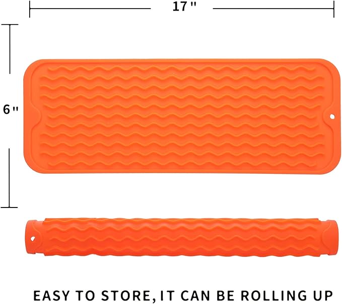 MicoYang Silicone Dish Drying Mat for Multiple Usage,Easy clean,Eco-friendly,Heat-resistant Silicone Mat for Kitchen Counter,Sink,Bar,Bottle,or Cup Orange M 17 inches x 6 inches