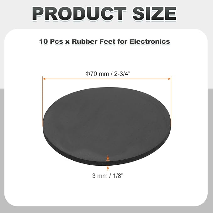 PATIKIL Non-Slip Furniture Pads 2-3/4" (70mm x 3mm), 10 Pcs Adhesive Backed Round Rubber Feet Anti-Scratch Rubber Furniture Grippers for Hardwood Floor Electronics Bed Drawers DIY