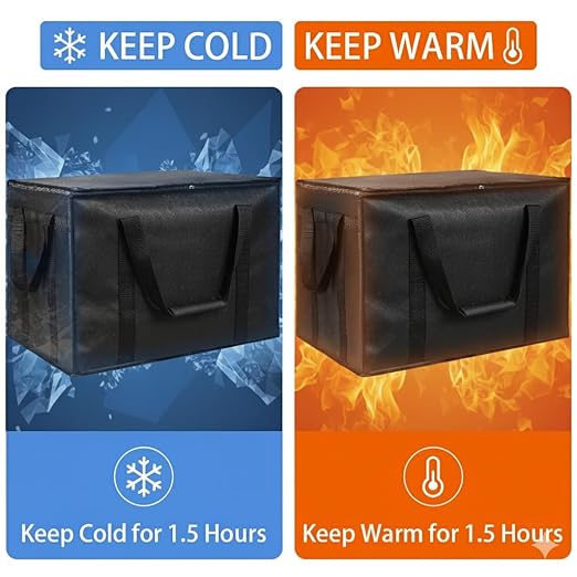 Insulated Food Delivery Bag, XXXL Insulated Reusable Grocery Cooler/Hot Bags, Tote Bag for Shopping/Travel/Doordash, Catering Bag Doordash 22x14x13, Black, 1-Pack