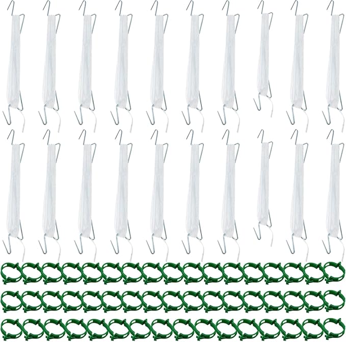 LEMGUBKP 70Pcs Tomato Hooks with String,Plant Support Clips, with 33 Feet Garden Twine - Heavy Duty Plant Trellis for Tomatoes, Cucumbers, Peppers, Vines ，Reusable Weather-Resistant Climbing Hooks