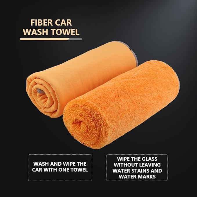 SPTA Drying Towel, Car Wash Drying Towel for Spotless Shine, Highly Absorbent, Scratch-Free Large Microfiber Towel for Car Washing, 29.1 x 35 inch, Orange-MT031