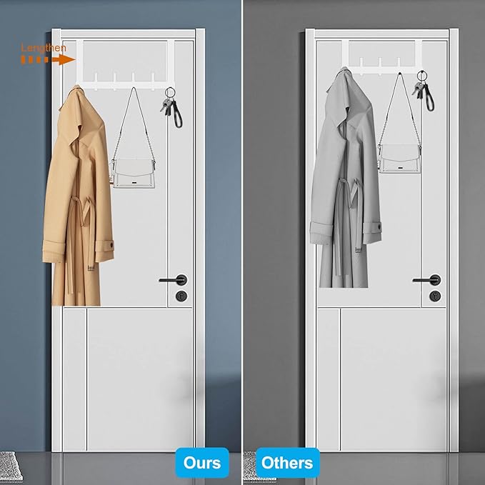 Peasulin Over The Door Hooks, Sturdy Door Hanger, Large Over The Door Towel Rack with 12 Hooks, Heavy Duty Easy to Install, for Bathroom, Bedroom, Kitchen, Hanging Towels, Coats (White)