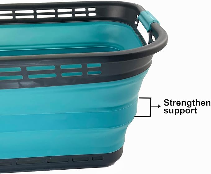 SAMMART 42L (11 Gallons) Collapsible Plastic Laundry Basket - Foldable Pop-Up Storage Container/Organizer - Portable Washing Tub - Space-Saving Hamper/Basket [BPA Free] (Grey/Crystal Blue (Set of 2))