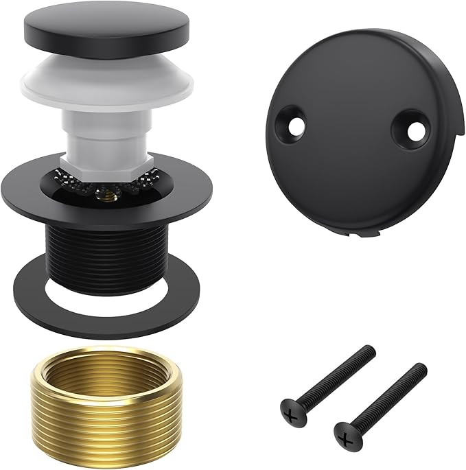 Homeslea Matte Black Tub Drain Kit, Tip-Toe Bathtub Drains and Overflow Trim Set with 2-Hole Overflow Faceplate, Bathroom Bath Tub Drain Stopper Replacement Kit with Hair Catcher, Tub Faucet Set