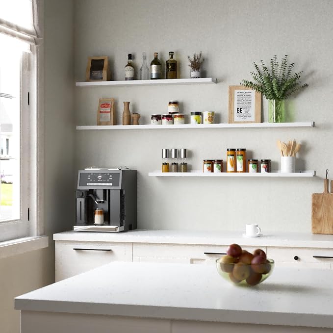 70.9 Inches Long Floating Shelves, 2 Set White Wall Shelf for Bedroom, Nursery Book Shelf with Lip, Picture Ledge Shelf for Wall Decor Living Room Bathroom Kitchen