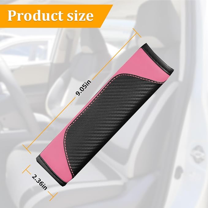2PCS Car Seat Belt Cover, Carbon Fiber Seatbelt Shoulder Protection, Soft Car Seat Belt Strap Cushion Protect Your Neck and Shoulder, Car Accessories Seat Belt Pad for Car Truck (Pink)