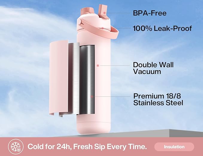 POWCAN 26 oz Insulated Water Bottle with 2-in-1 Straw and Spout Lid, Keep Cold 24H, Leak-Proof, Fits in Car Cup Holder, Stainless Steel Water Bottle for Gift, Home, Trip, Daily Outings (Furry Friends)