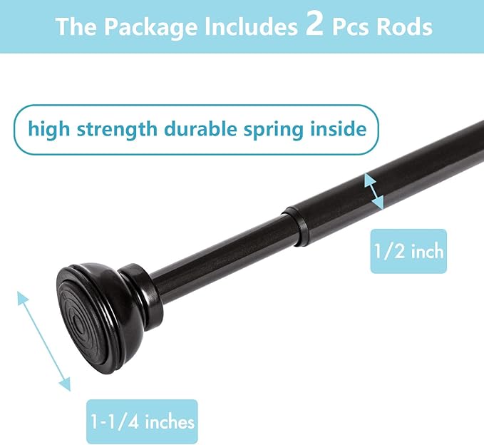 KXLife 2 Pack Spring Tension Curtain Rod, 1/2- inch Decorative Tension Drapery Rod for Window, Café Rod Bronze, (22-36)