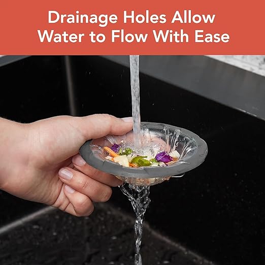 Spectrum Cora Kitchen Sink Drain Strainer for Food Debris Waste, Plastic Spiral Sink Drain Stopper Cover Catcher Filter Food Hair Prevents Drain Clogging in Sinks Showers Baths 4.5 Inch, Gray & Clear