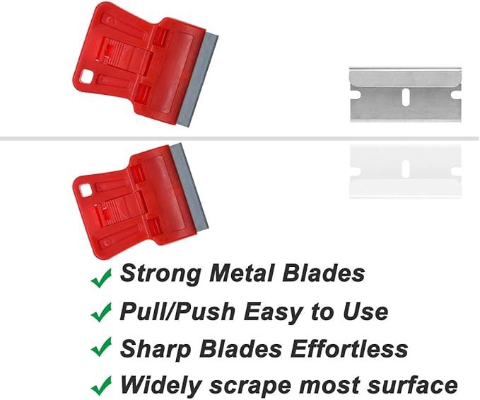 Mini Plastic Razor Blade Scraper High Visibility Red Window Paint Scraper with 5 Spare Metal Razor Blades - Stove Top, Wallpaper Sticker Decal Residue Label Removal