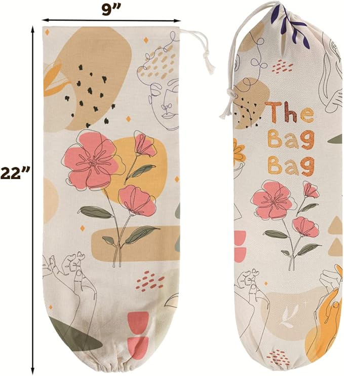 2PCS Boho Plastic Bag Holder for Kitchen Essentials, Reusable Hanging Grocery Bag Organizer, Washable Large Grocery Trash Garbage Bags Storage Dispenser Boho Kitchen Decor-07