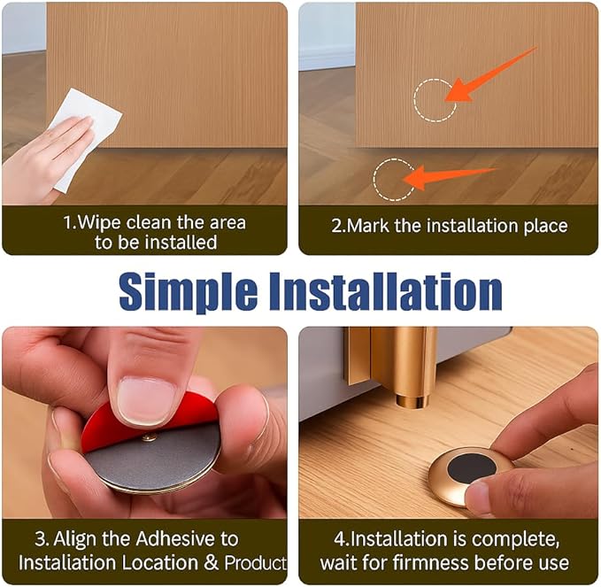 Door Stopper for Bottom of Door, Invisible Magnetic Door Stop No Drill, 2026 New Heavy Duty Door Holder to Keep Doors Open, Rust-Proof Floor or Wall Mount Door Wedge Stopper (Brushed Gold)