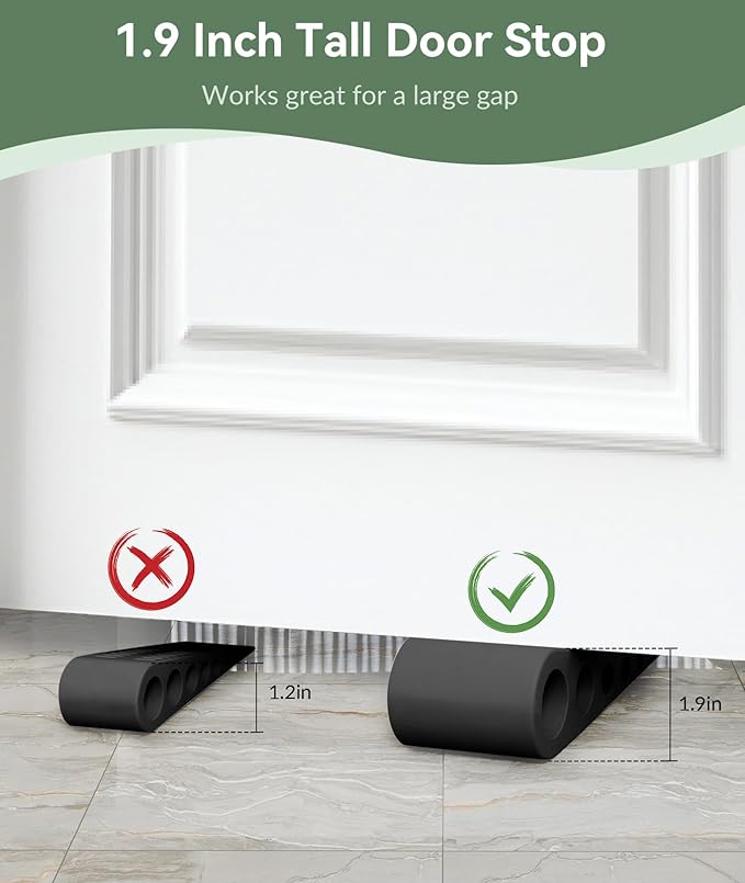 1.9 Inches Heavy Duty Door Stopper, 2 Pack Rubber Door Stop, Door Stoppers for Bottom of Door, Large Door Stopper Wedge for Home Office School (Black)