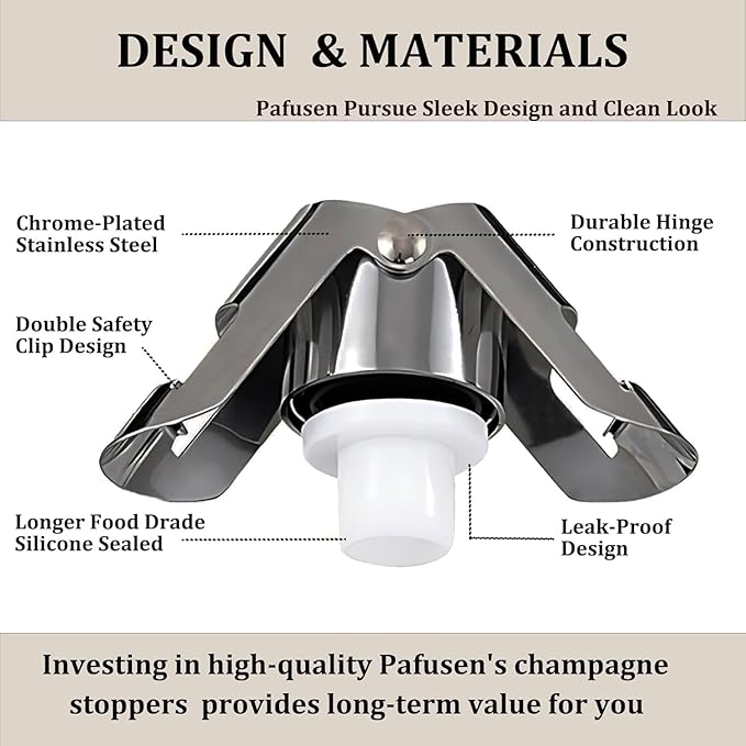 Champagne Stoppers for Bottles, Pafusen Champagne Sealer Stopper, Stainless Steel Champagne Cork Stopper Toppers, Saver for Champagne Cava Prosecco Sparkling Wine (Champagne -3-Pack-Black)