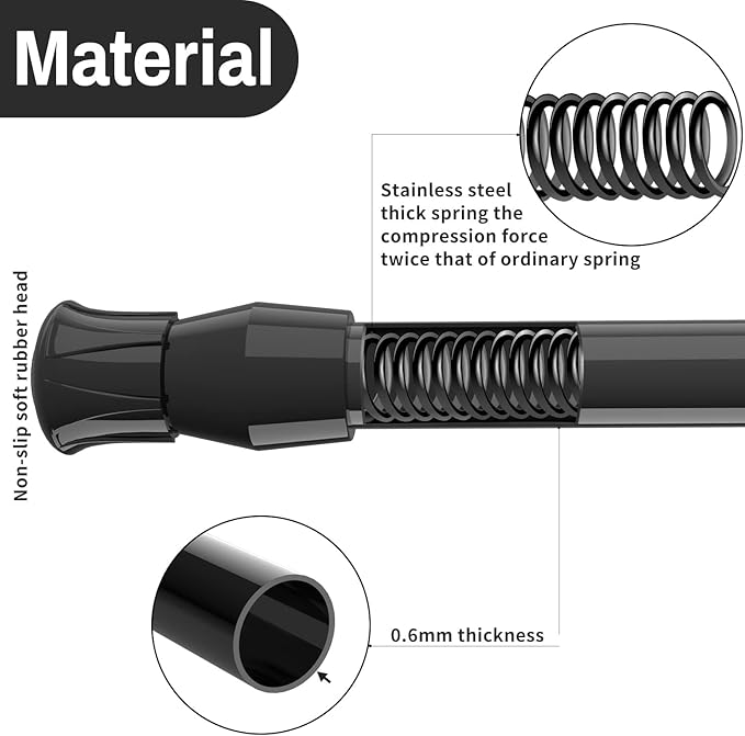 2Pcs Spring Tension Curtain Rod，21-38 Inches Adjustable Expandable Pressure Black Curtain Tension Rods For Kitchen, Bathroom, Window, Home