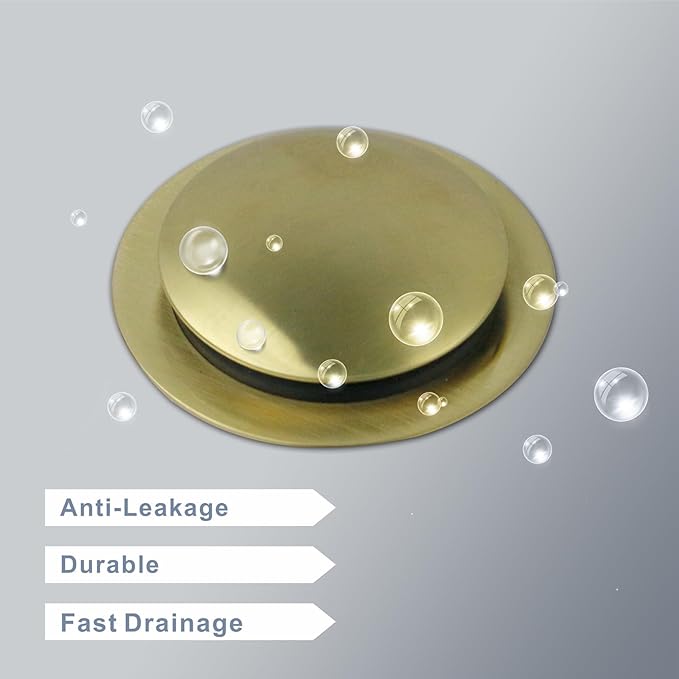 Gold Brushed Tub Drain Stopper, Universal Pop Up Bath Drain Plug Bathtub Drain Stopper, Hidrop Conversion Kit Assembly, Replaces Lift and Turn, Tip-Toe Plug Stopper for Tub, EZ Install (Gold Brushed)