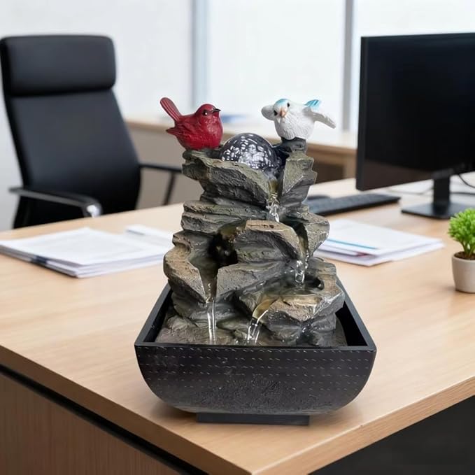 Indoor Water Fountain, Small Water Fountain Indoor, Indoor Water Feature with Desk Waterfall, Zen Table Top Fountains for Home Office Desk Decor, Mini Tabletop Fountains