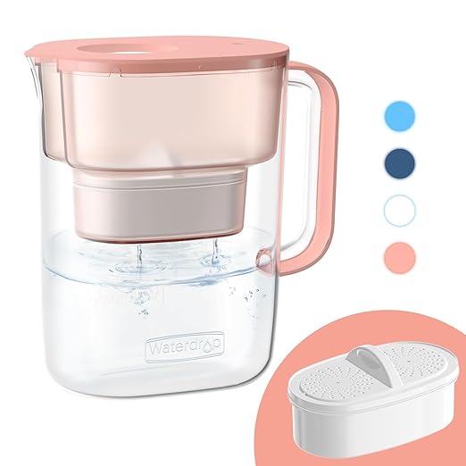 Waterdrop PT-07R Water Filter Pitcher, 10-Cup, NSF Certified, 200-Gallon Long-Life Filter, Improves Coffee & Tea Taste, Reduces PFOA/PFOS and Chlorine, 5X Longer Filter Life, Pink