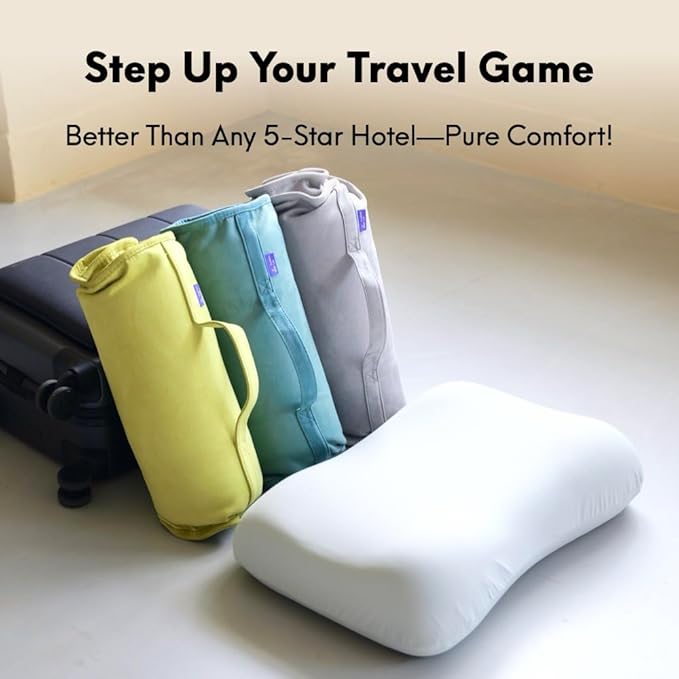 Cushion Lab Travel Deep Sleep Pillow – Compact Memory Foam Neck Pillow for Sleeping, Portable Pillow for Hotels, Camping, Side & Back Sleepers, On-The-Go – Spark