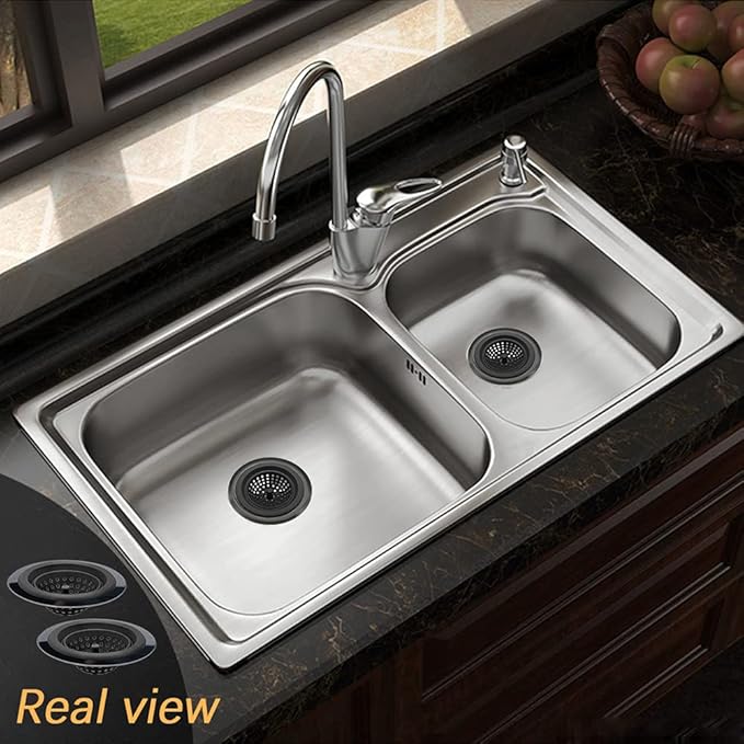 Kitchen Set of 2 Sink Strainers, Flexible Silicone Good Grip Kitchen Sink Drainers, Traps Food Debris and Prevents Clogs, Large Wide 4.5’ Diameter Rim