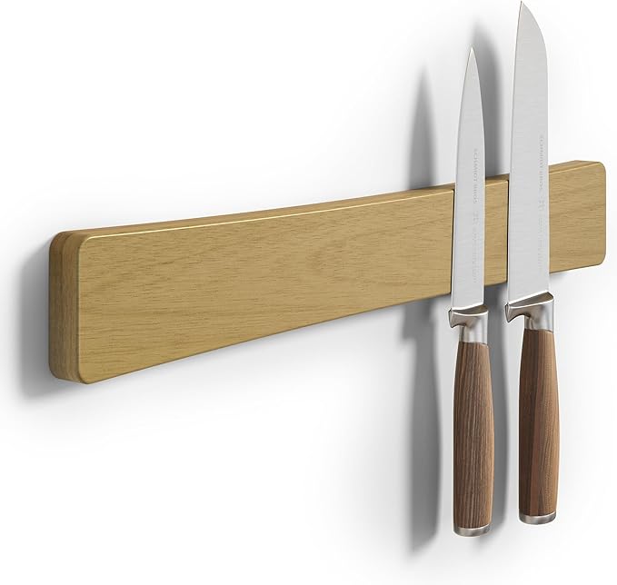 Magnetic Knife Holder for Wall, 16" Acacia Wood Knife Magnetic Strip No Drill Use as Tool Key Storage Knife Bar, Powerful Wall Mounted Knife Magnet for Refrigerator & Kitchen Utensil Organizer