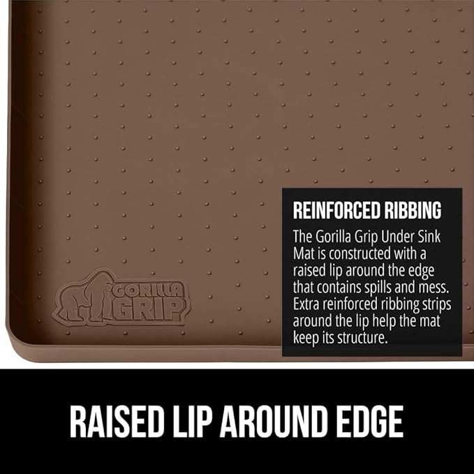 GORILLA GRIP Waterproof Silicone Under Sink Mat with Raised Lip for Kitchen and Bathroom, 34 x 22 in, Cabinet Shelf Liner Stay in Place Mats Dishwasher Safe Drawer Liner, Organizer Tray, Coffee
