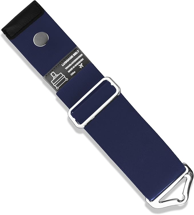 2-in-1 Travel Belt for Luggage Straps Over Handle for Add a Bag, Adjustable Travel Luggage Belt Strap with Alloy Buckle Elastic Belt for Carry On Bag, Suitcase Strap Travel Accessories (Navy Blue)