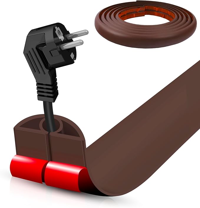 Floor Cord Cover Self Adhesive Cord Hider, 10FT Cable Management, Extension Strip Protector for Wires, Prevent Cable Trips for Offices, Gyms, Exhibitions Cavity: 0.3"(W) x 0.28"(H) Coffee