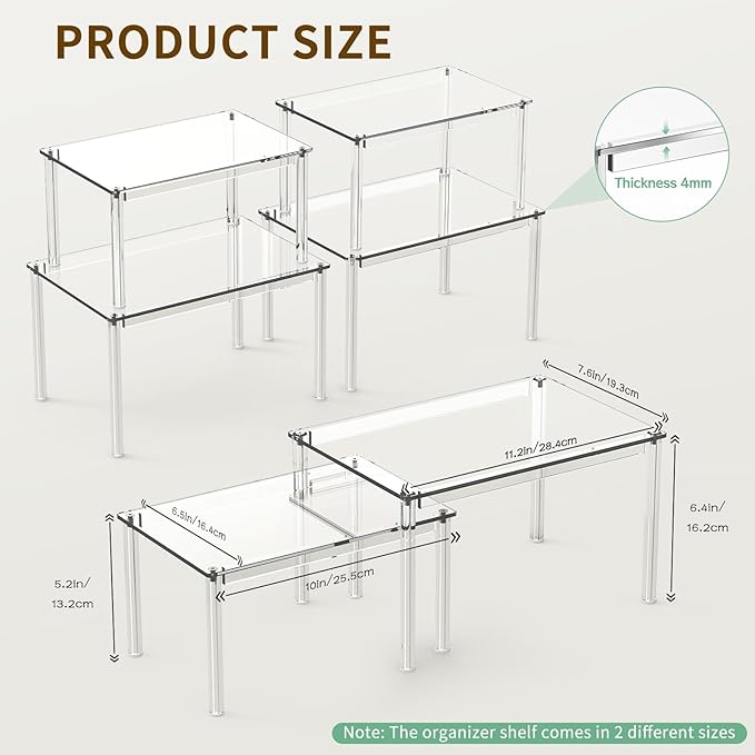 NESTRAXO 2Pack Acrylic Cabinet Organizer, Clear Cabinet Organizer Shelf, Spice Rack Organizer for Cabinet for Dishes, Spices, Soda Cans and Bottles, Stackable Shelves House Essentials for Gift