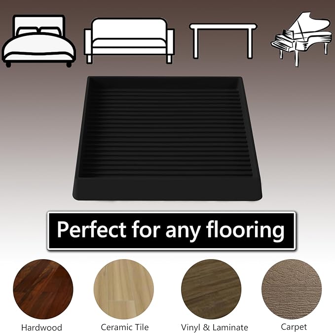 4x4 Square Rubber Furniture Caster Cups, Anti-Sliding Furniture Pads Bed Stopper Floor Protectors with Grip - Protect Any Flooring
