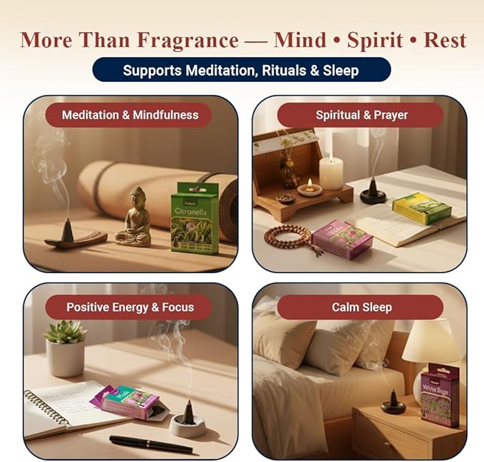 Tulasi Classic Incense Cones with Natural Oils Scents, Set of 12 Fragrances (180 Cones) Calming Home Aromatherapy, Meditation, Relaxing, Mixed Scents with Natural Oils, Thanks Giving