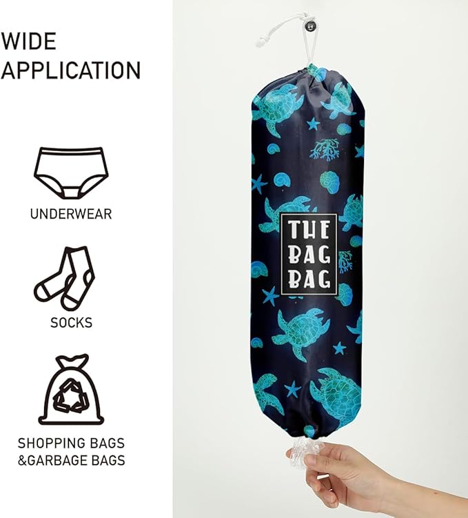 Plastic Bag Holder, Reusable Grocery Bag Holder for Home Kitchen Traveling Camping Beach Decor, 1 Pack, Marine Life Turtle Pattern