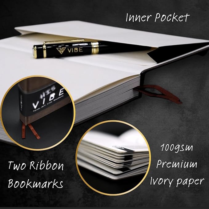 The Vibe Journal and Pen Gift Set: 13-Week Guided Mindfulness Journal for Men | Thoughtful Daily Prompts, Practical Exercises, and Habit-Building Tools | A5 Size | Premium Self-Care and Writing Gift