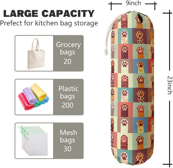 Cat Pattern Grocery Bags Holder Organizer For Shopping Bags, Wall Mount Plastic Bags Storage Container Dispensers, Pet Lovers Home Kitchen Gifts For Women, Family, Friends, Cat Dad, Cat Mom