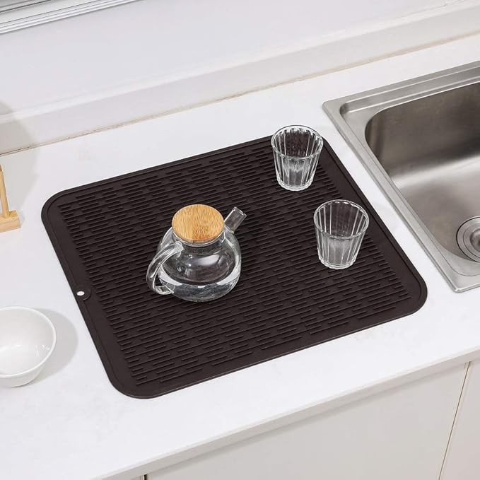 MicoYang Silicone Dish Drying Mat for Multiple Usage,Easy clean,Eco-friendly,Heat-resistant Silicone Mat for Kitchen Counter or Sink,Refrigerator or Drawer Liner Coffee XL 18 inches x 16 inches