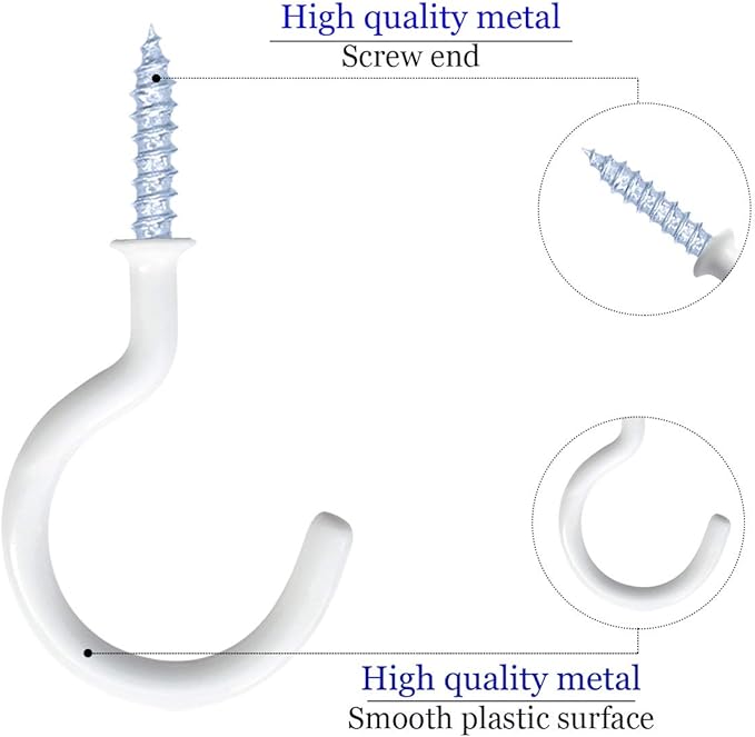 12 Pack Vinyl Coated Ceiling Hooks,Screw-in Mug Hooks,Multi-Function Wall Hooks Kitchen Hooks Cup Hooks for Indoors Outdoors (White, 2 Inch)