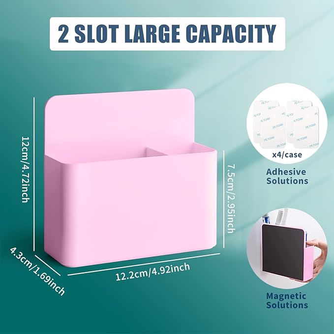 2 Pcs Magnetic Marker Holder Dry Erase Marker Holder Wall Mount Self Adhesive Pen Holder Magnetic Marker Cup Holders for Whiteboard, Fridge, Home Office School (Pink)