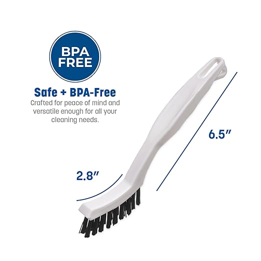 SPARTA Flo-Pac Grout Brush with Nylon Bristles, Scrubber with Handle for Bathroom and Kitchen Tile, 8", White