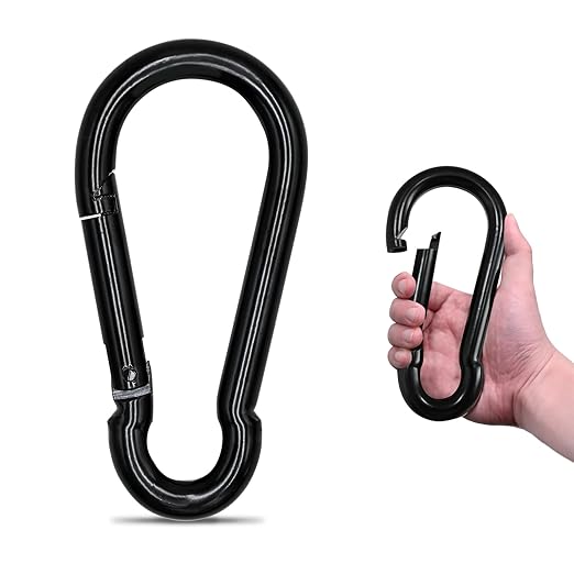 KINLINK 1 Pack Black Carabiner Clip, 7 inch Heavy Duty Spring Snap Hook, Large Carabiner Clips for Camping, Swing Set, Hammock, Hiking, Travel, Weight Lifting Machine, Home Gym Equipment