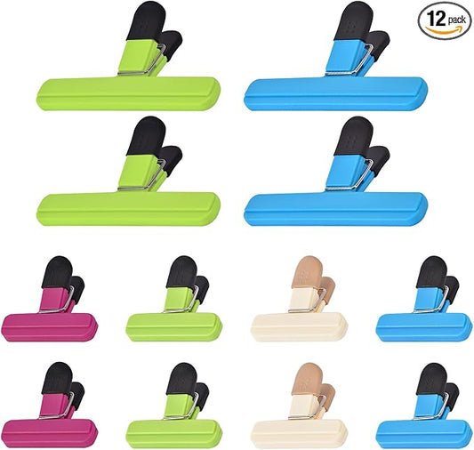 12 PCS Chip Clips Bag Clips Food Clips for Bags Sealing Clip Large Size Food Bag Clips for Food Storage Kitchen and Home（6.1in x4，3.07in x8）
