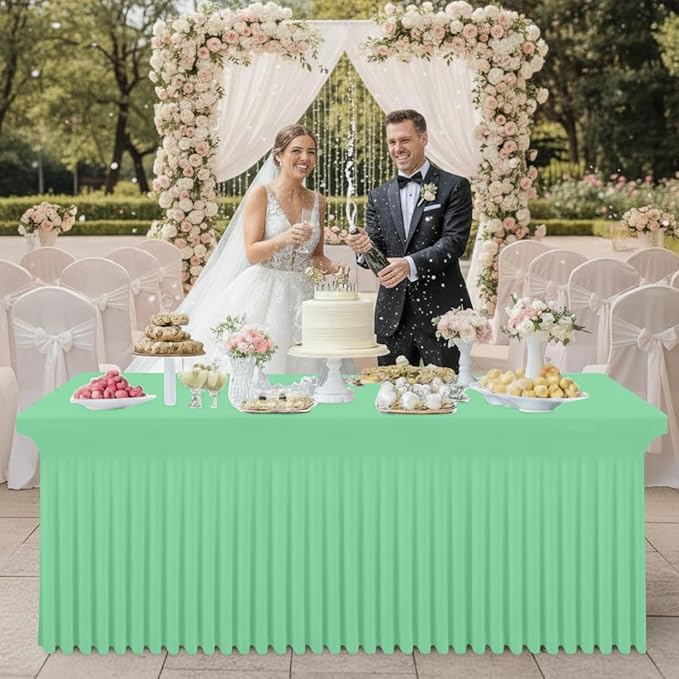 Smiry Spandex Tablecloth, Elastic Fitted Stretch Tablecloth for 8FT Rectangle Tables, Waterproof Washable Table Cover Skirt for Outdoor, Wedding, Banquet & Parties (Bright Green, 96Lx30Wx30H Inch)
