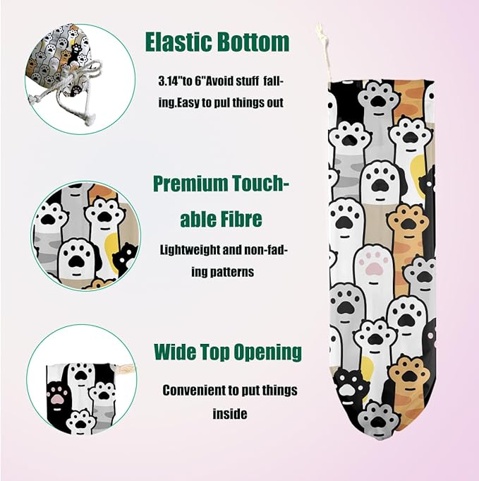 2 Pcs Cat Paws Plastic Bag Holder, Wall Mount Plastic Bag Holders for Grocery Bags, Large Reusable Grocery Bags Storage Dispenser for Home Kitchen Pantry Decor, Cute Cat Paws Gifts for Women Grandma