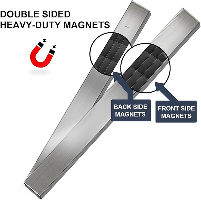 17" Double-Sided Knife Strip, Premium SUS304 Stainless Steel Magnetic Knife Holder for Refrigerator & Wall, Can be Used as Knife Rack, Tool Holder, and More