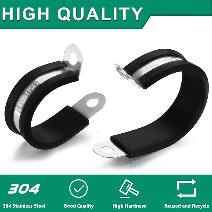 OURU 100PCS Cable Clamps 3/4 Inch 304 Stainless Steel Cable Clamps Rubber Coated Cushioned Insulated Cable Clamp,Automotive Wire Clamps,Pipe Clamps,Metal Clamp for Tube,Wire Cord Installation(19mm)