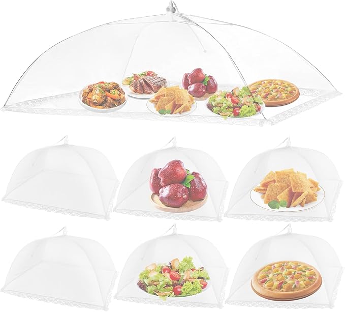 Food Covers Set, Food Tents for Outside, 1 Extra Large (40 x 23.6in) + 6 Large (17 x 17in) Mesh Food Covers for Outdoors, Screen Tent Nets for Party,Picnics,BBQ,Fruit Cover