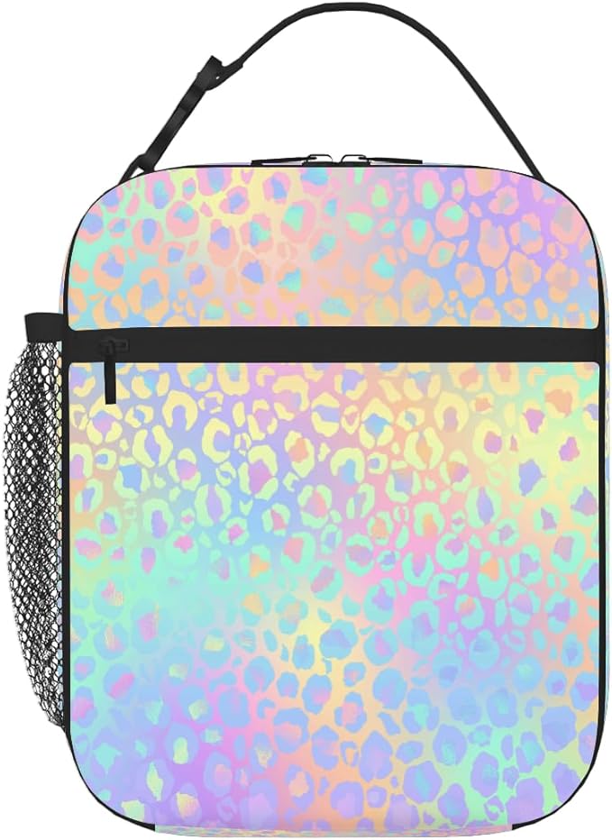 Pardick Neon Leopard Print Insulated Tote Lunch Box Lunch Bag Tote Cooler Freezable Meal Prep Bag Waterproof Leakproof Cooler Lunch Container For Picnic Office