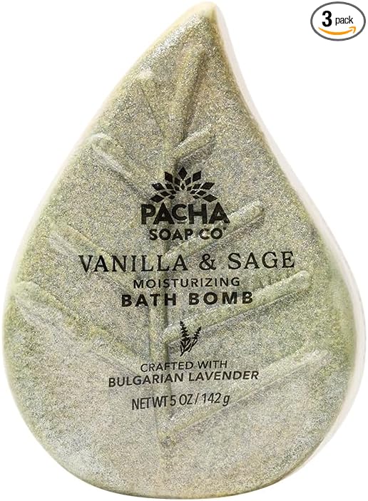Pacha SOAP Bath Bomb 3 Pack, Nourishing, Moisturizing, Vanilla & Sage, Clean Ingredients & Handcrafted in The USA, 5 oz Each