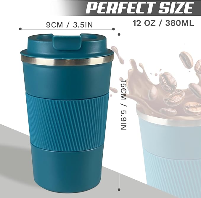 SPLMIFA Vacuum-Insulated Stainless Steel Travel Coffee Mug, Leak-Proof Reusable Coffee Cup with Lid - Keep Hot & Cold Drinks for Hours, Durable Insulated Tumbler for Men & Women(3rd-Blue, 12OZ)